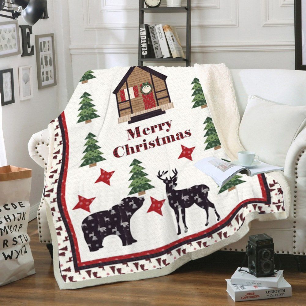 Christmas At The Cabin Sherpa Fleece Blanket