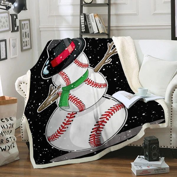 Christmas Baseball Snowman Dab Sherpa Fleece Blanket