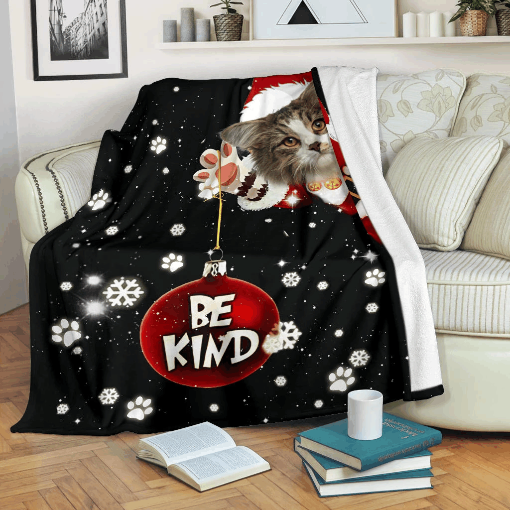 Christmas Be Kind Cat Sherpa Fleece Blanket