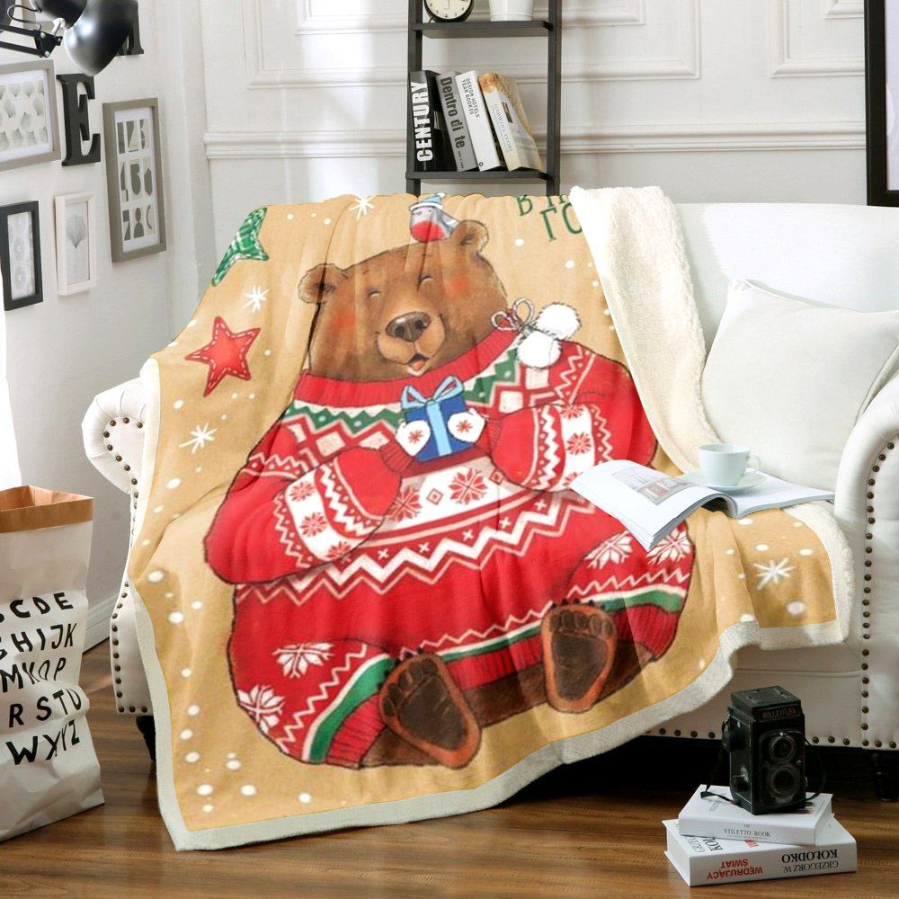 Christmas Bear Sherpa Fleece Blanket