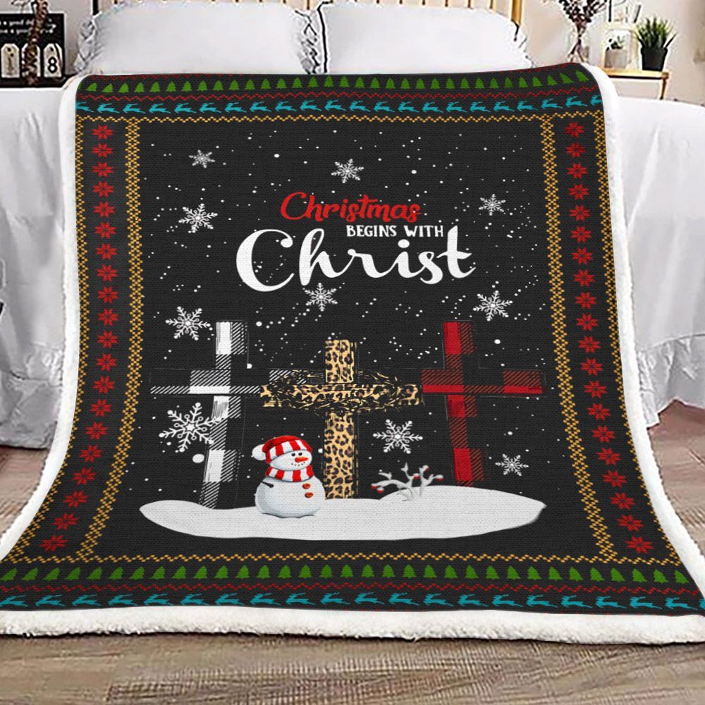 Christmas Begins With Christ Sherpa Fleece Blanket