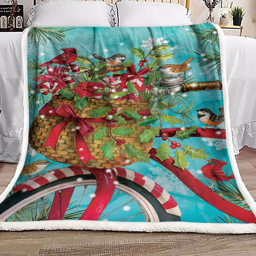 Christmas Bike Sherpa Fleece Blanket
