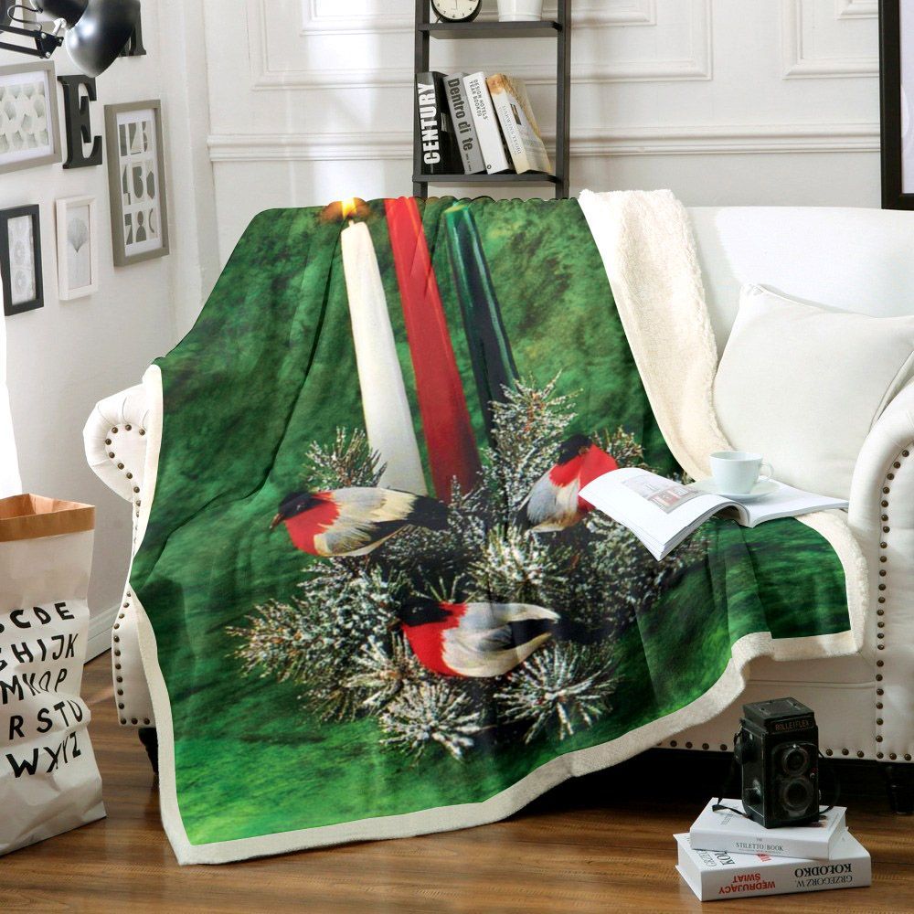 Christmas Bird And Candle Sherpa Fleece