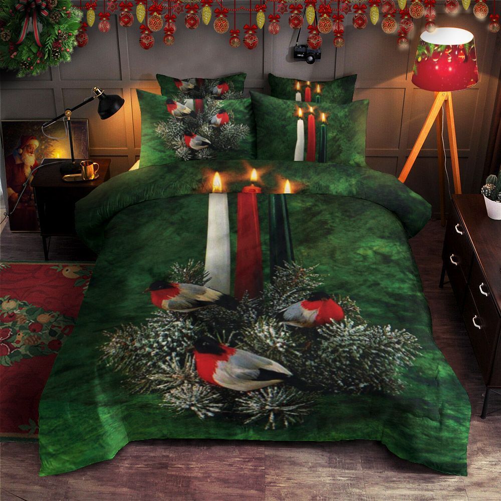 Christmas Bird And Candle Bedding Set