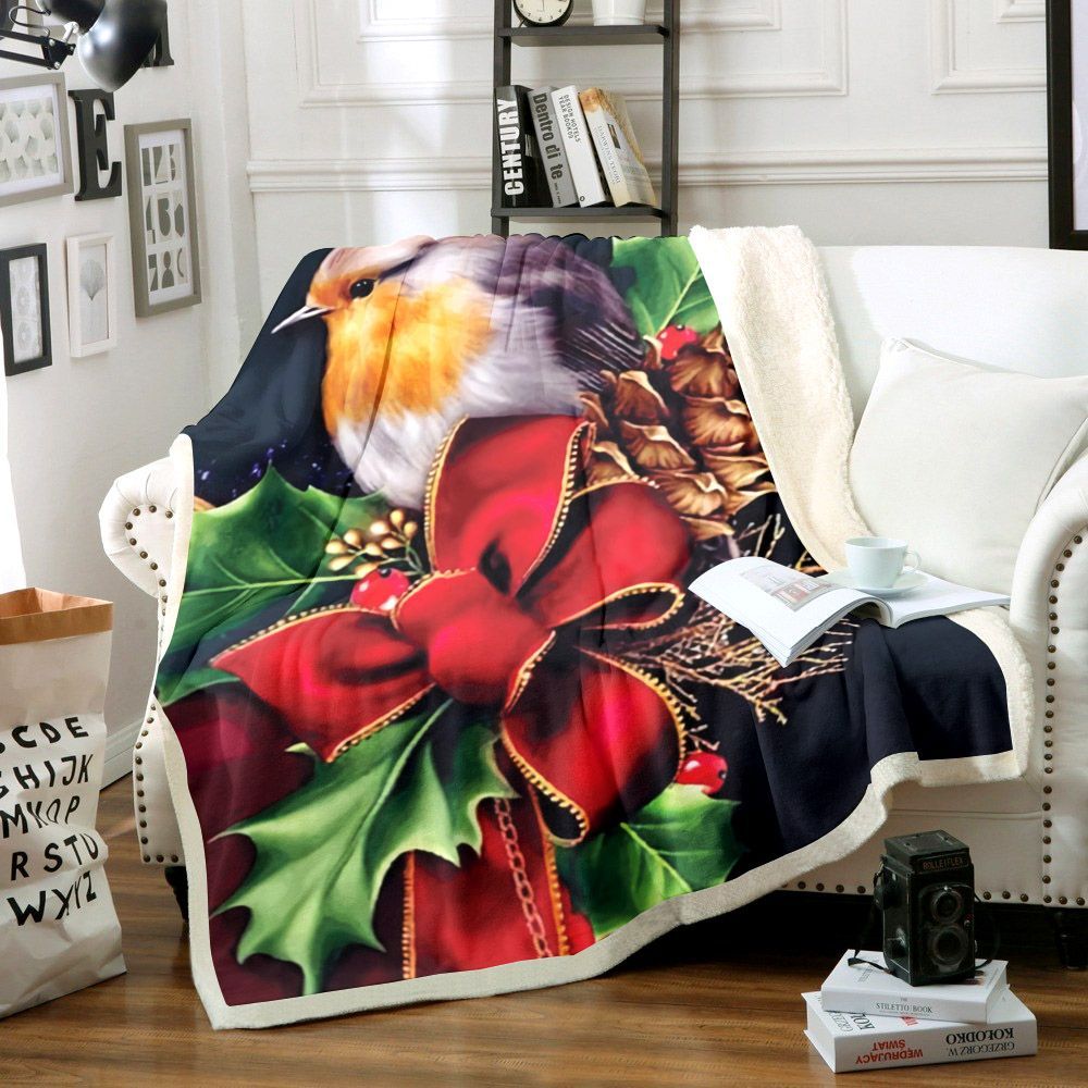 Christmas Bird Sherpa Fleece Blanket