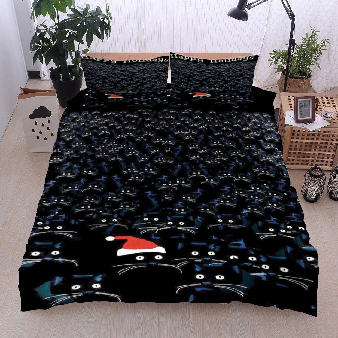 Christmas Black Cat Bedding Set