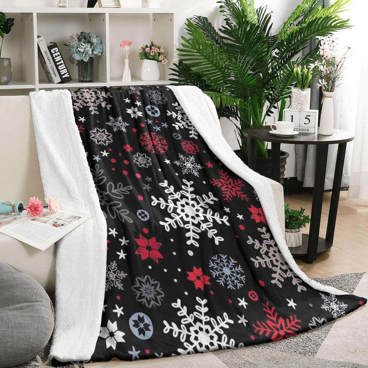 Christmas Black Snowflakes Sherpa Fleece Blanket