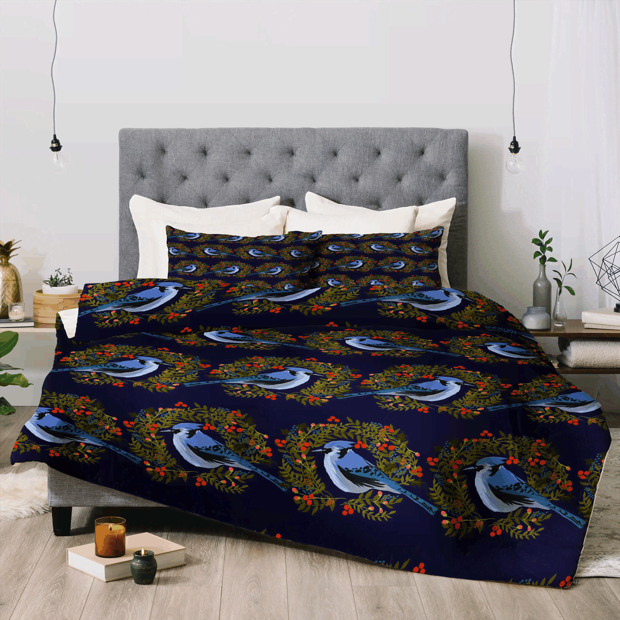 Christmas Blue Bird Bedding Set