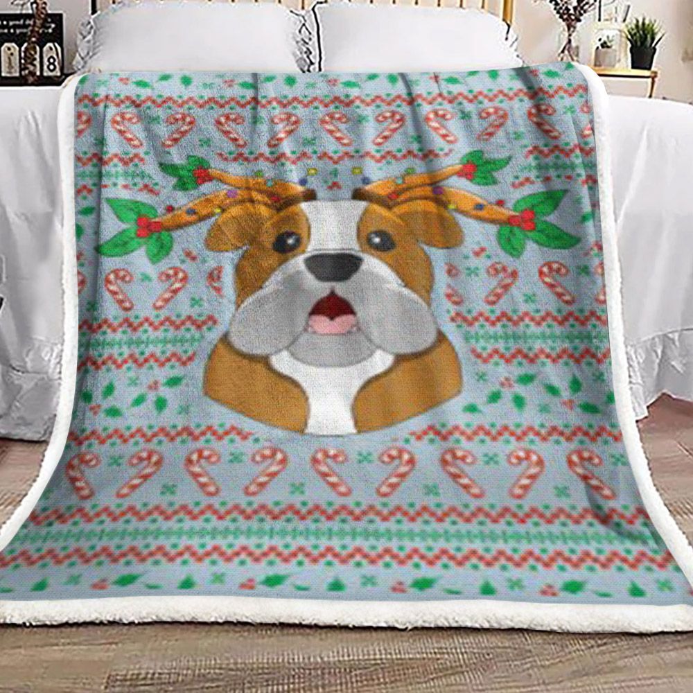 Christmas Bulldog Sherpa Fleece Blanket