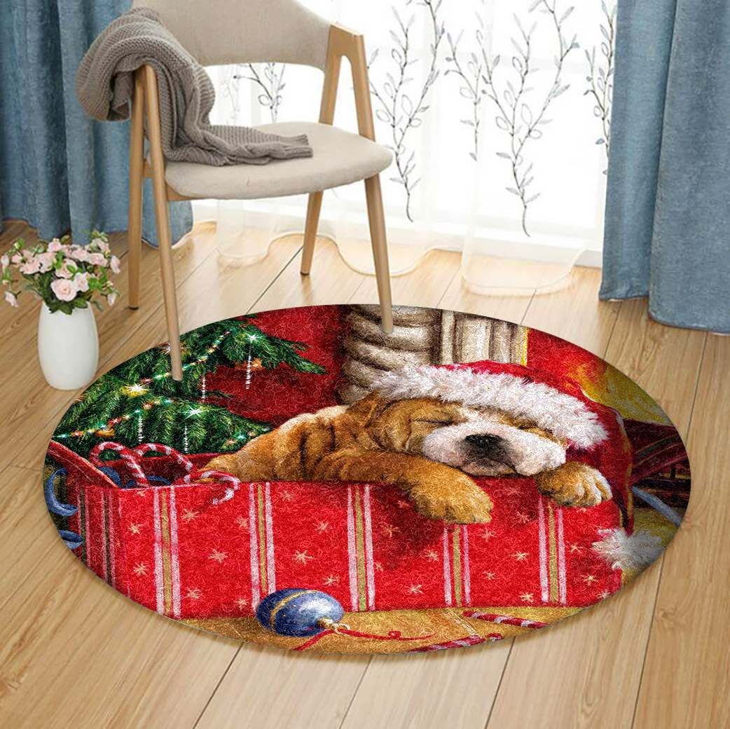 Christmas Bulldog Round Carpet