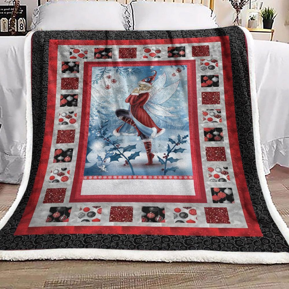 Christmas Butterfly Girl Sherpa Fleece Blanket