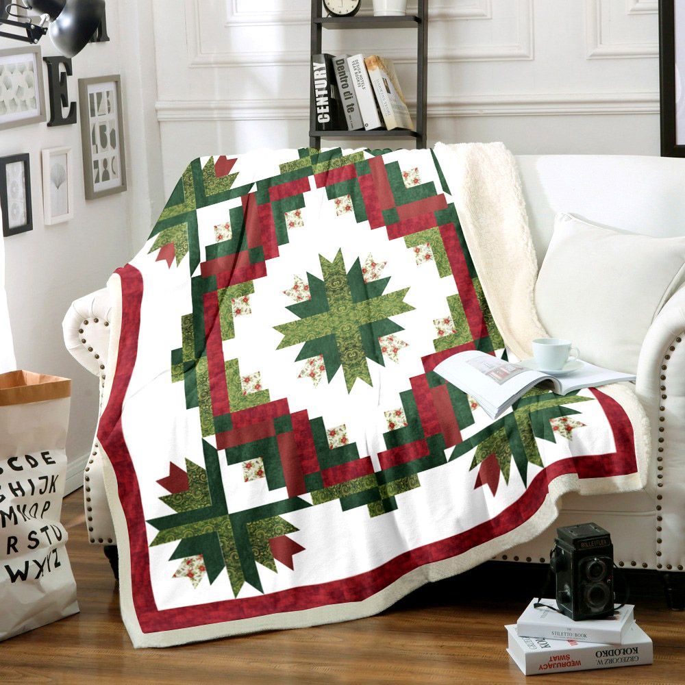 Christmas Cactus Wreath Sherpa Fleece Blanket