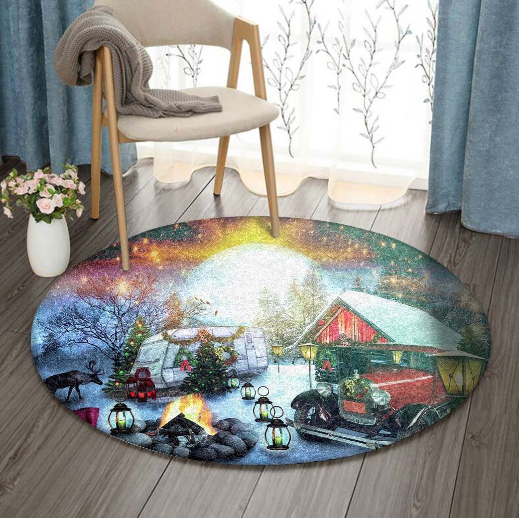 Christmas Camping Fairy Light Round Carpet