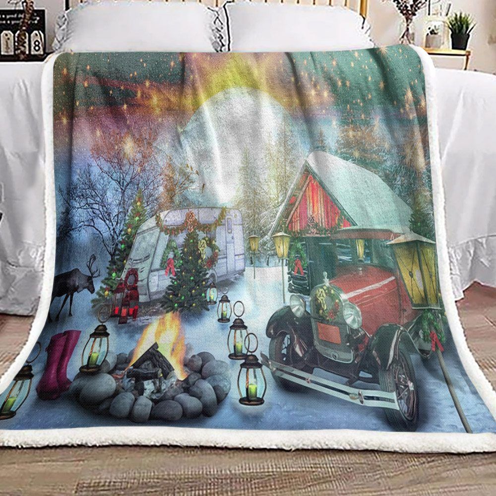 Christmas Camping Fairy Light Sherpa Fleece Blanket