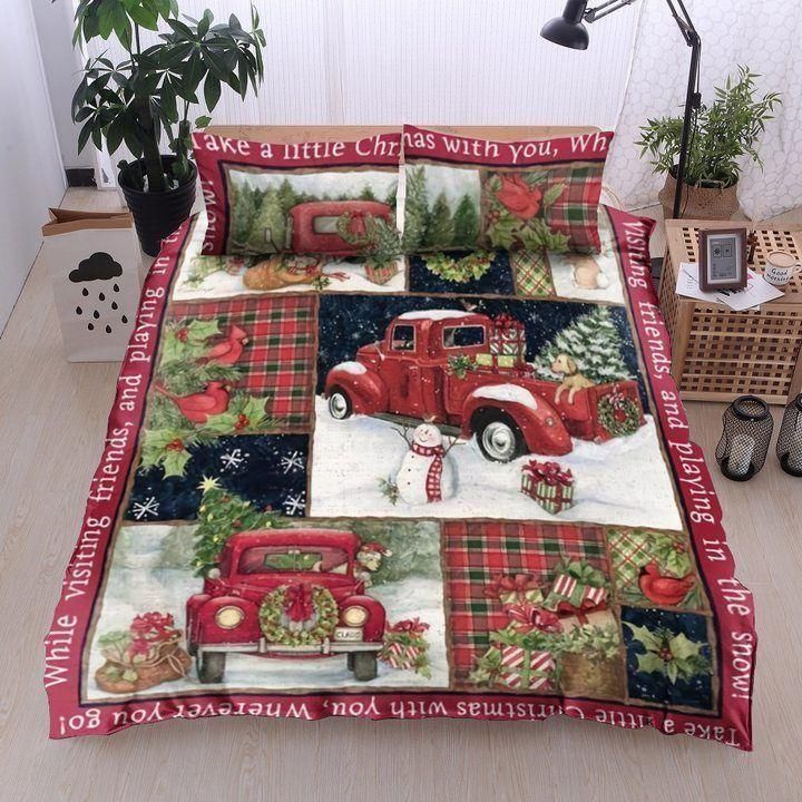 Christmas Car Snowman Cardinal Rabbit Bedding Set