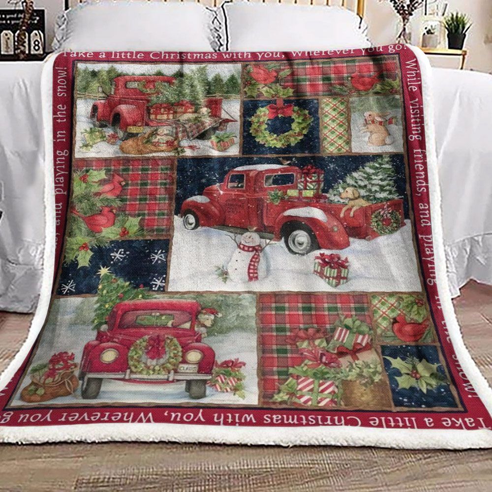Christmas Car Snowman Cardinal Rabbit Sherpa Fleece Blanket