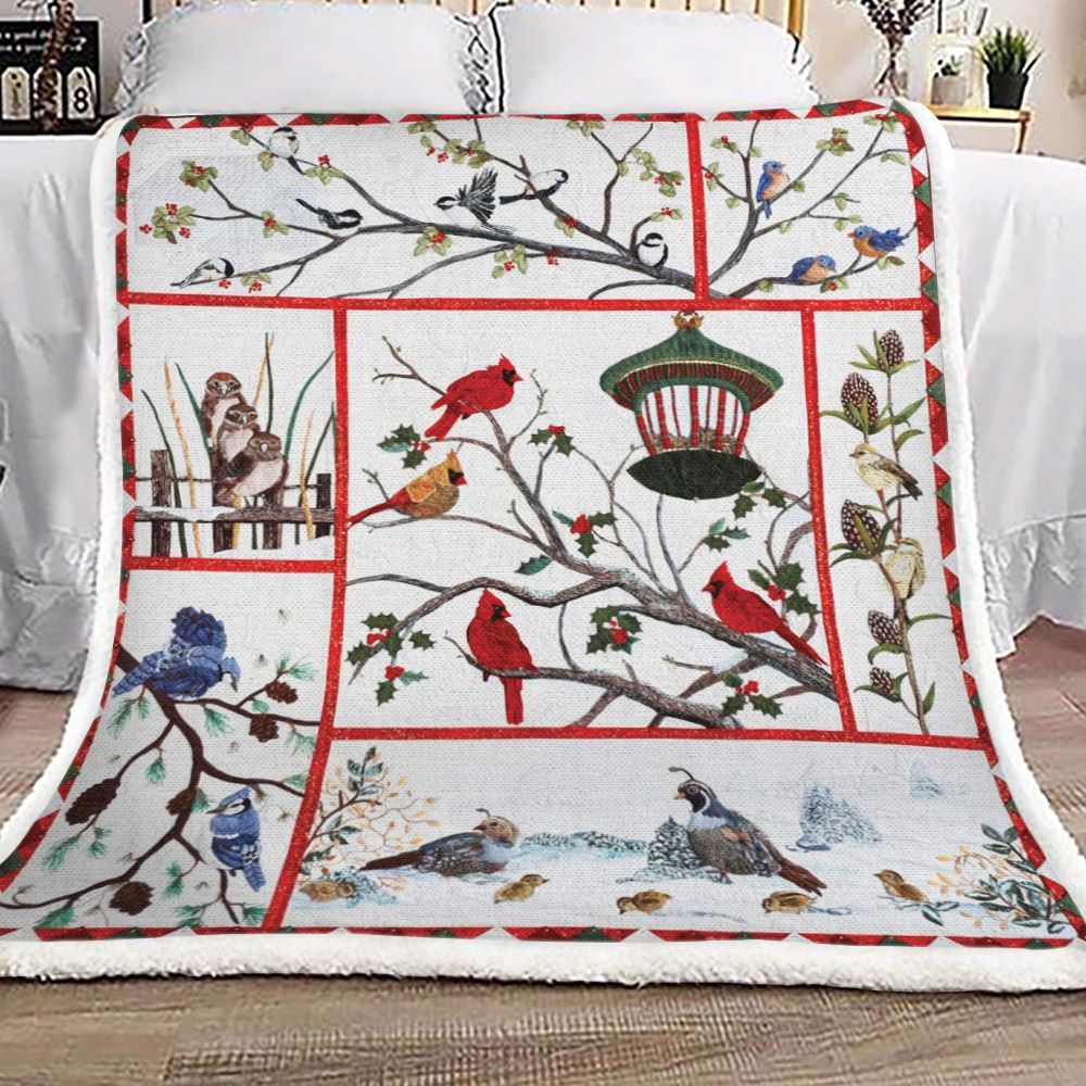 Christmas Cardinal Bird Sherpa Fleece Blanket