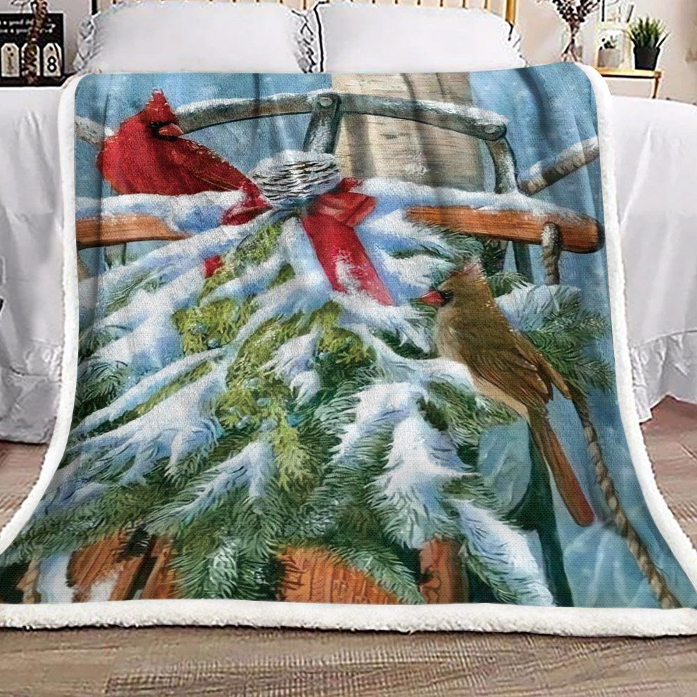 Christmas Cardinal Sherpa Fleece Blanket