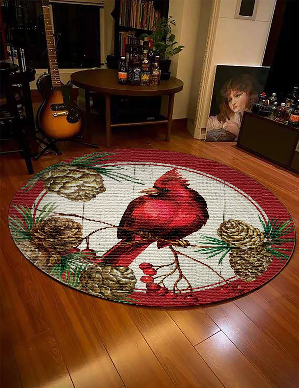 Christmas Cardinal Round Carpet