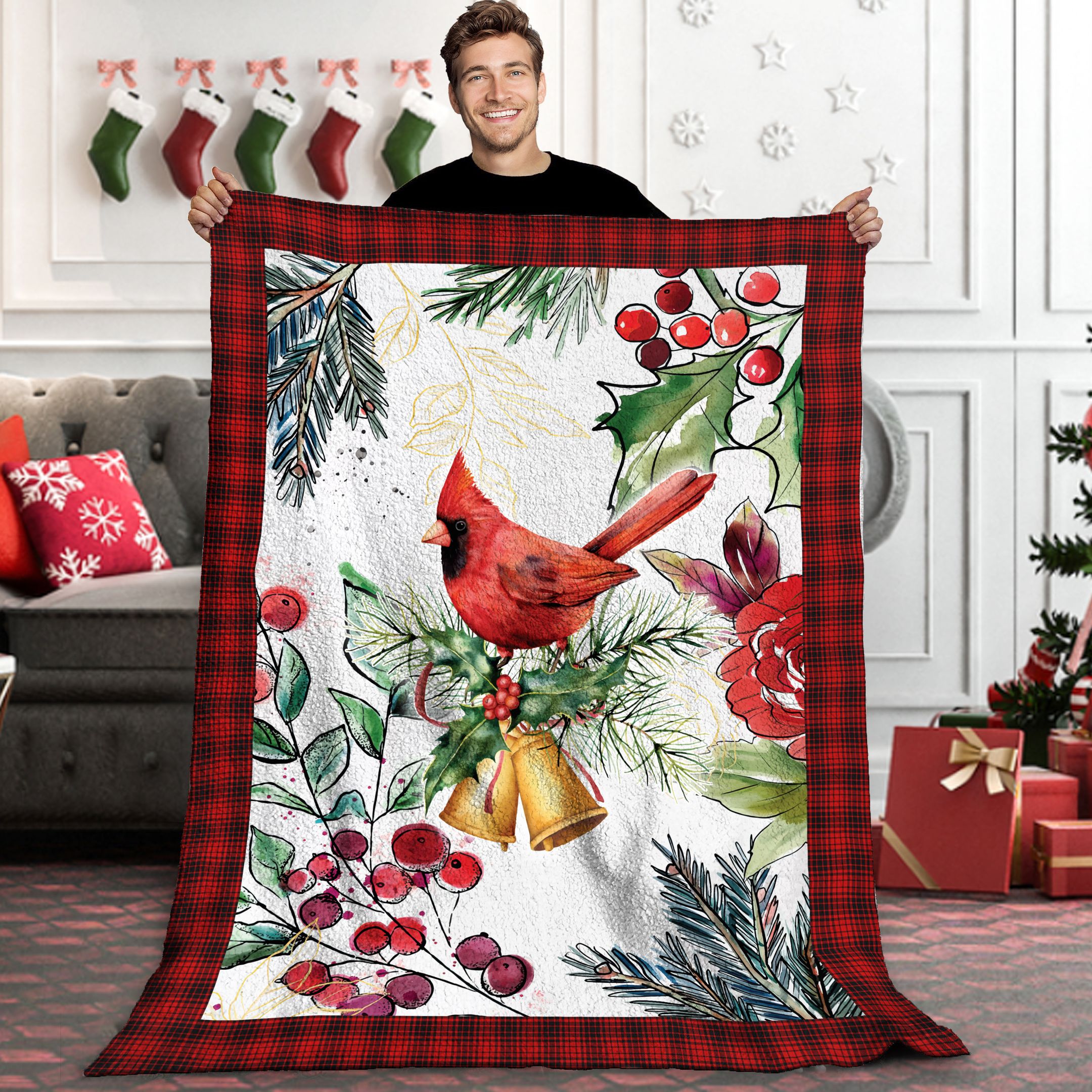 Christmas Cardinal Sherpa Fleece Blanket