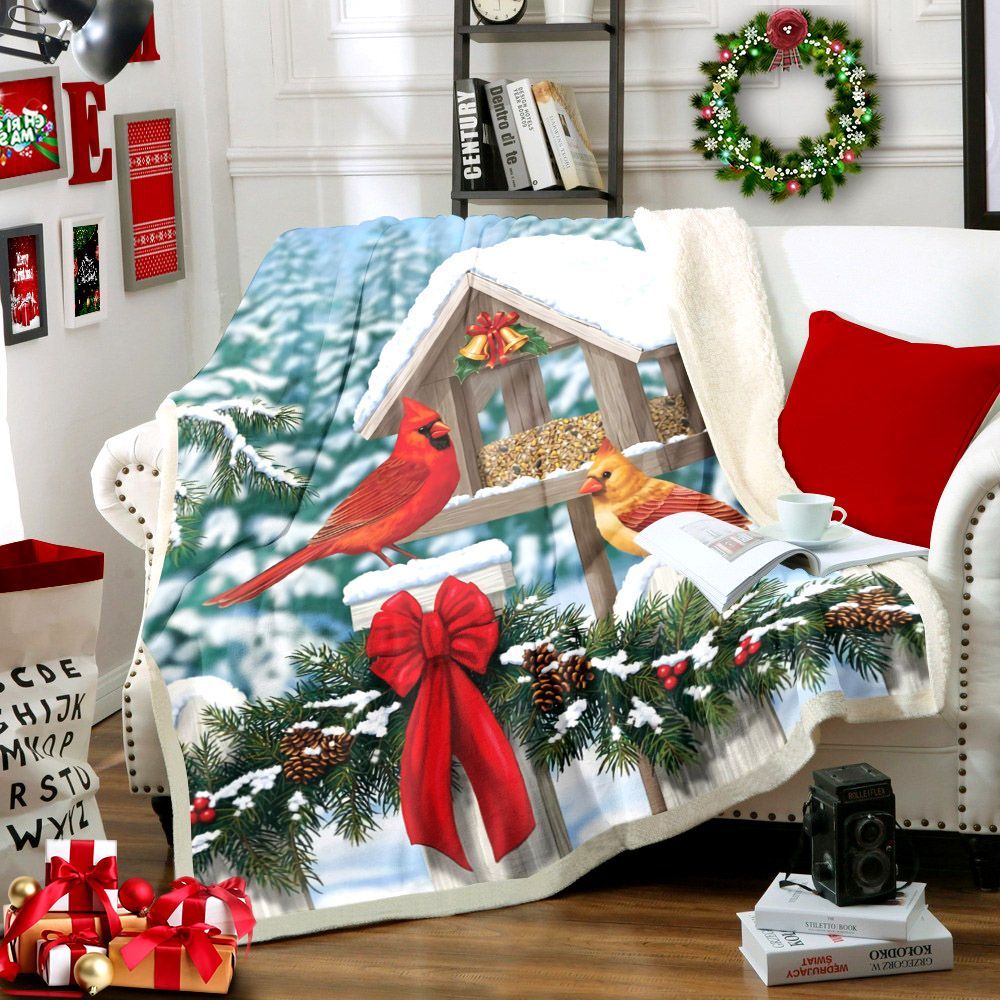 Christmas Cardinals Sherpa Fleece Blanket