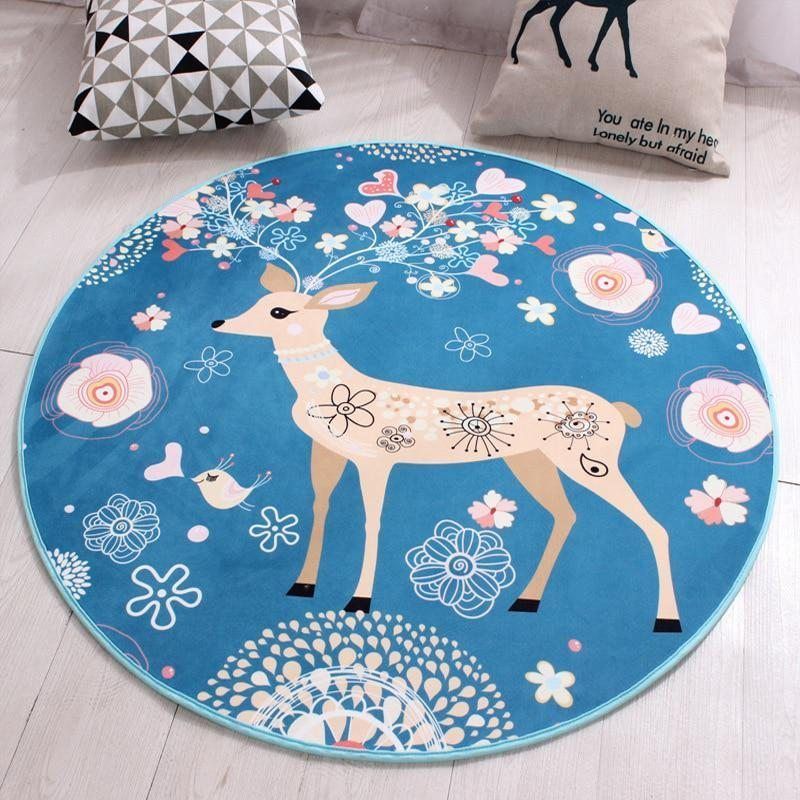 Christmas Cartoon Deer Round Carpet