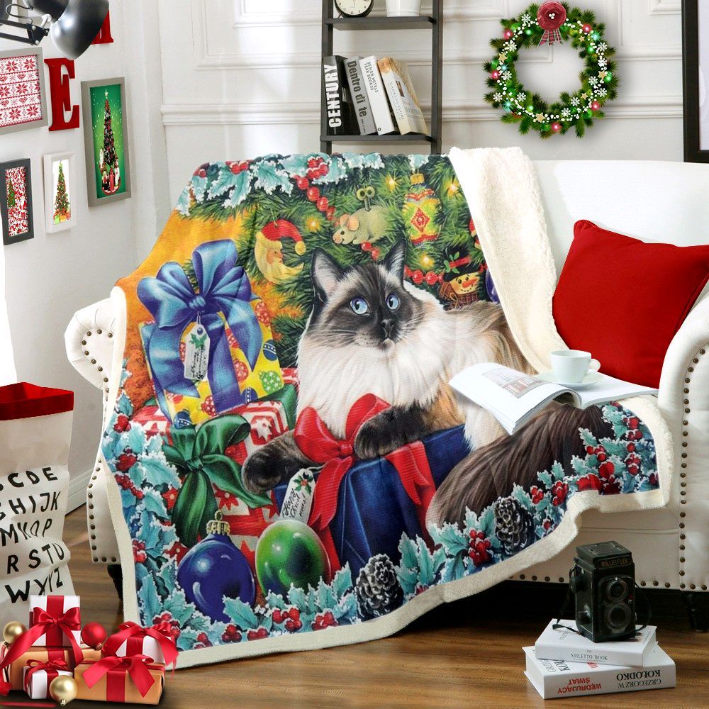 Christmas Cat Sherpa Fleece Blanket