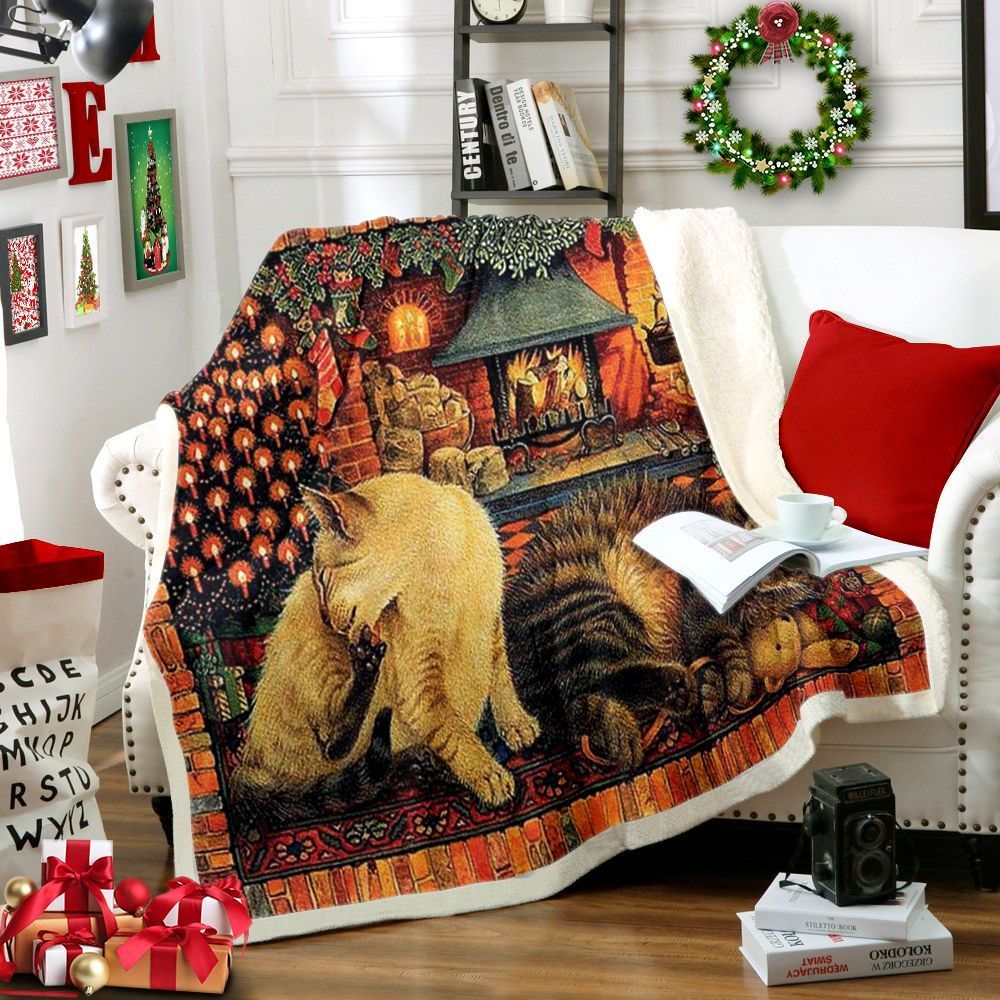 Christmas Cat Sherpa Fleece Blanket