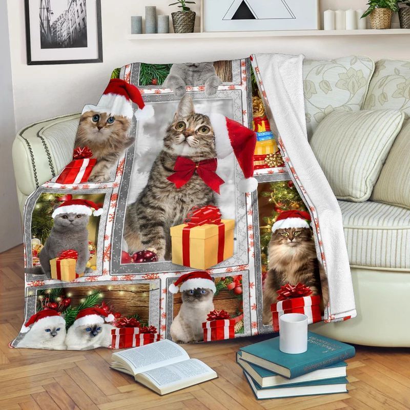 Christmas Cat Sherpa Fleece Blanket