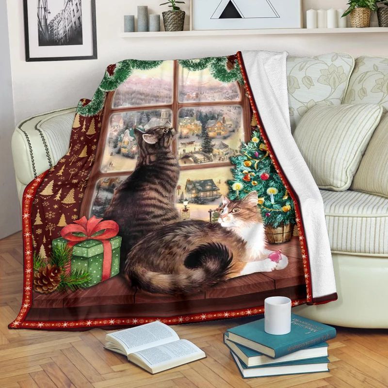 Christmas Cat Sherpa Fleece Blanket