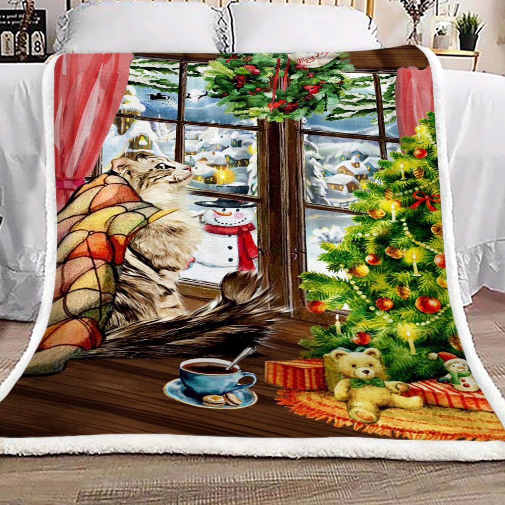 Christmas Cat Sherpa Fleece Blanket