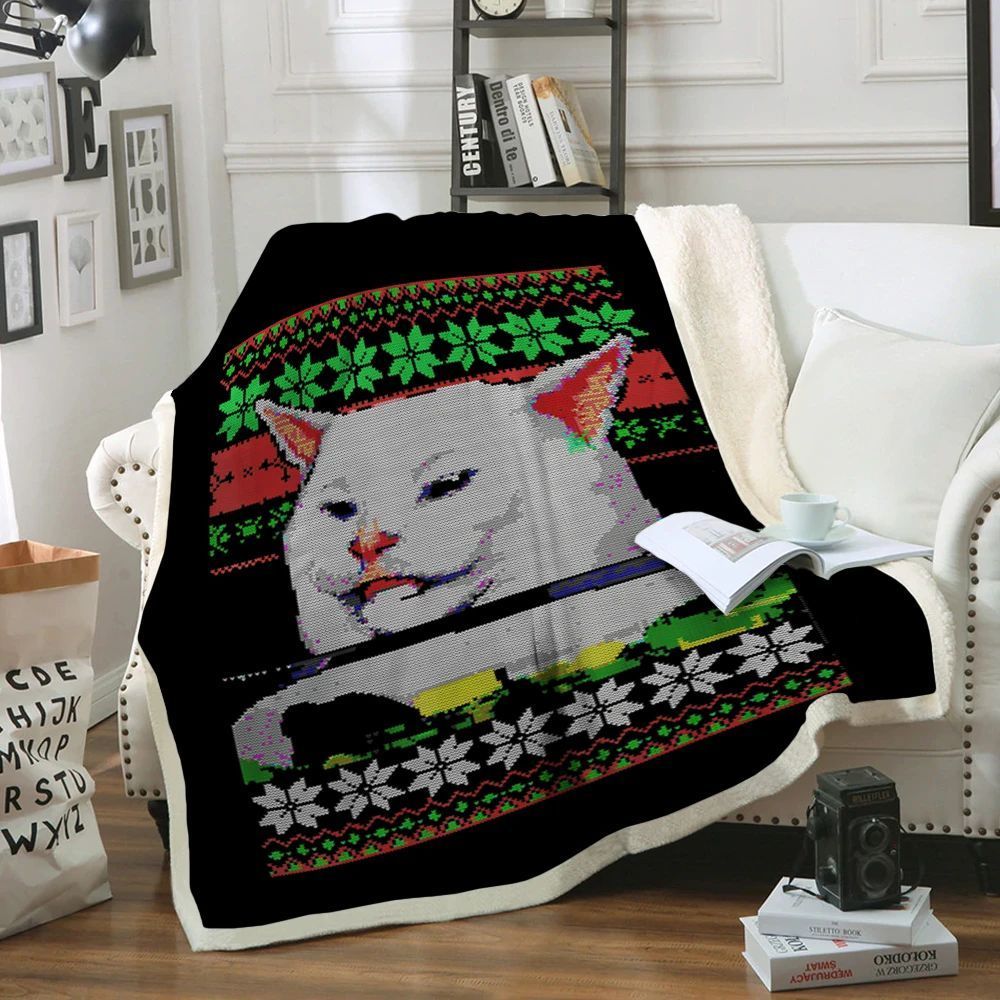 Christmas Cat Sherpa Fleece Blanket
