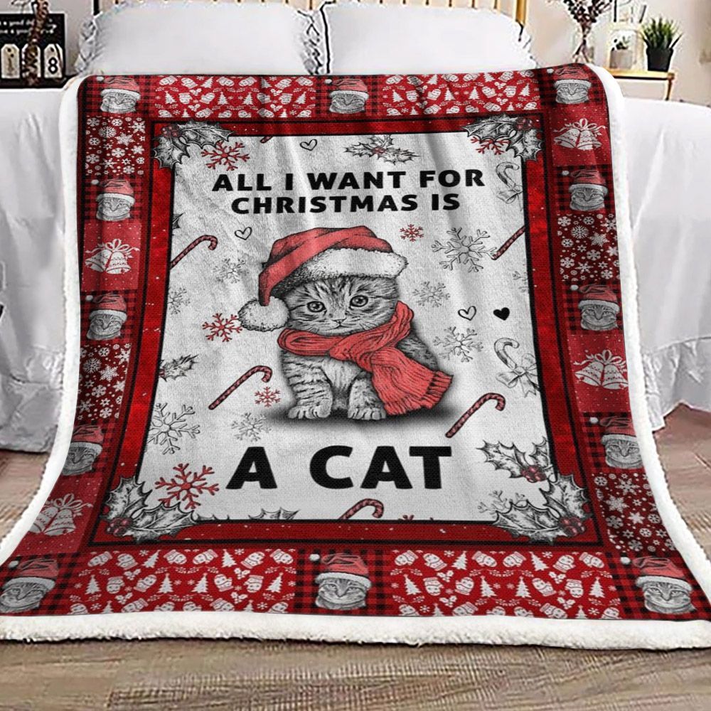 Christmas Cat Sherpa Fleece Blanket