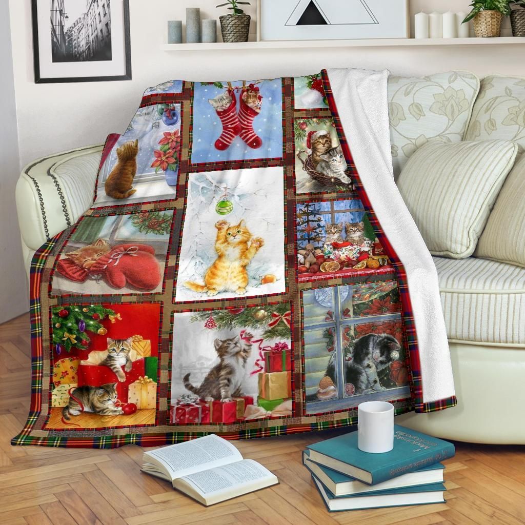 Christmas Cat Sherpa Fleece Blanket