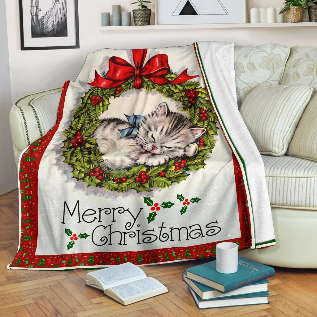 Christmas Cat Sherpa Fleece Blanket