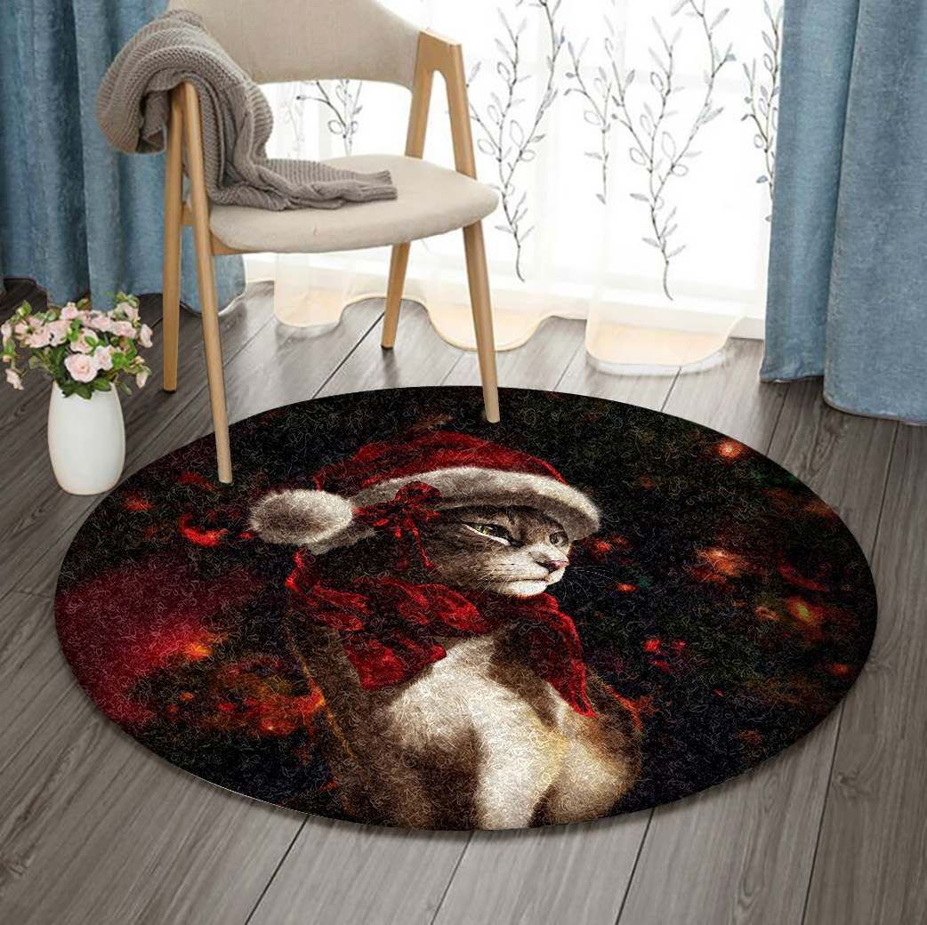 Christmas Cat Round Carpet