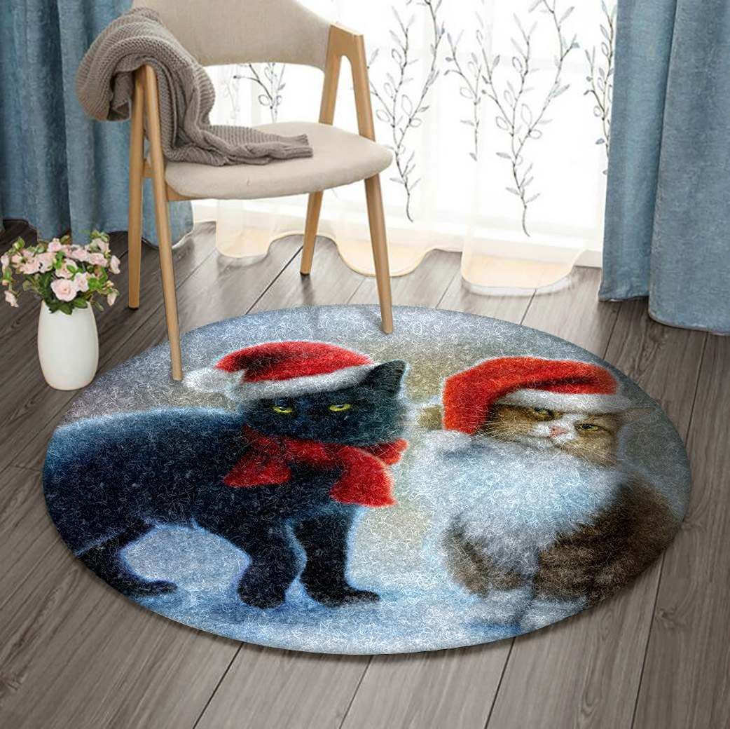 Christmas Cat Round Carpet