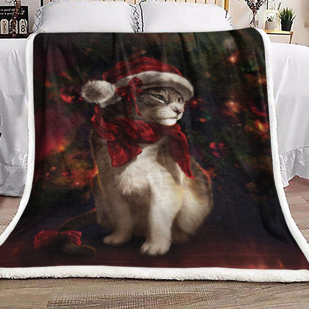 Christmas Cat Sherpa Fleece Blanket
