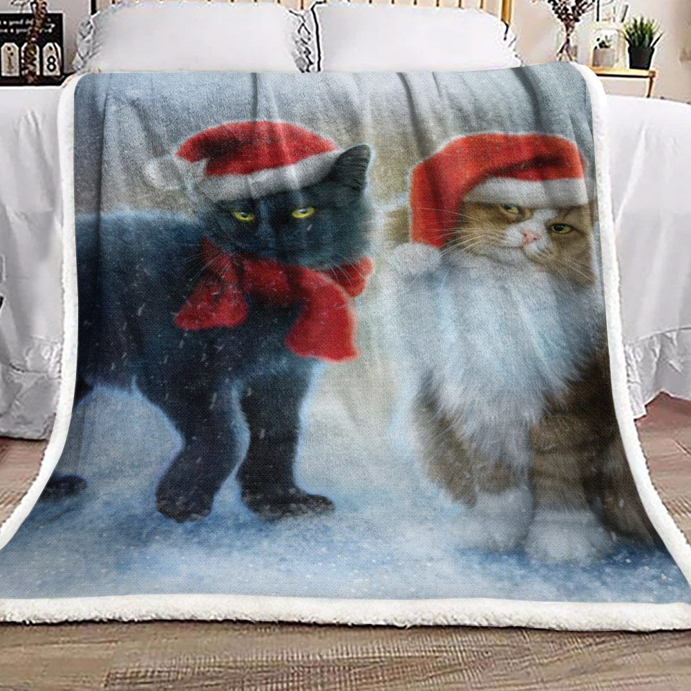 Christmas Cat Sherpa Fleece Blanket