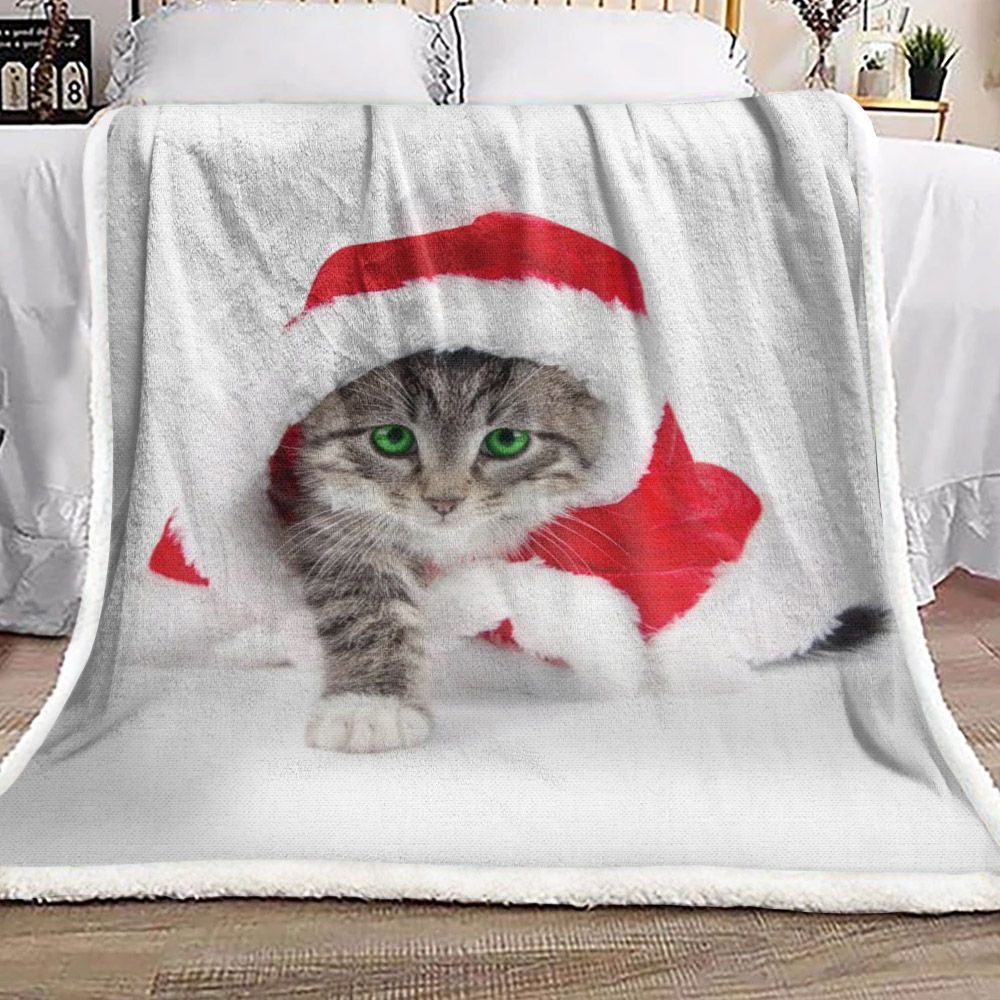 Christmas Cat Sherpa Fleece Blanket