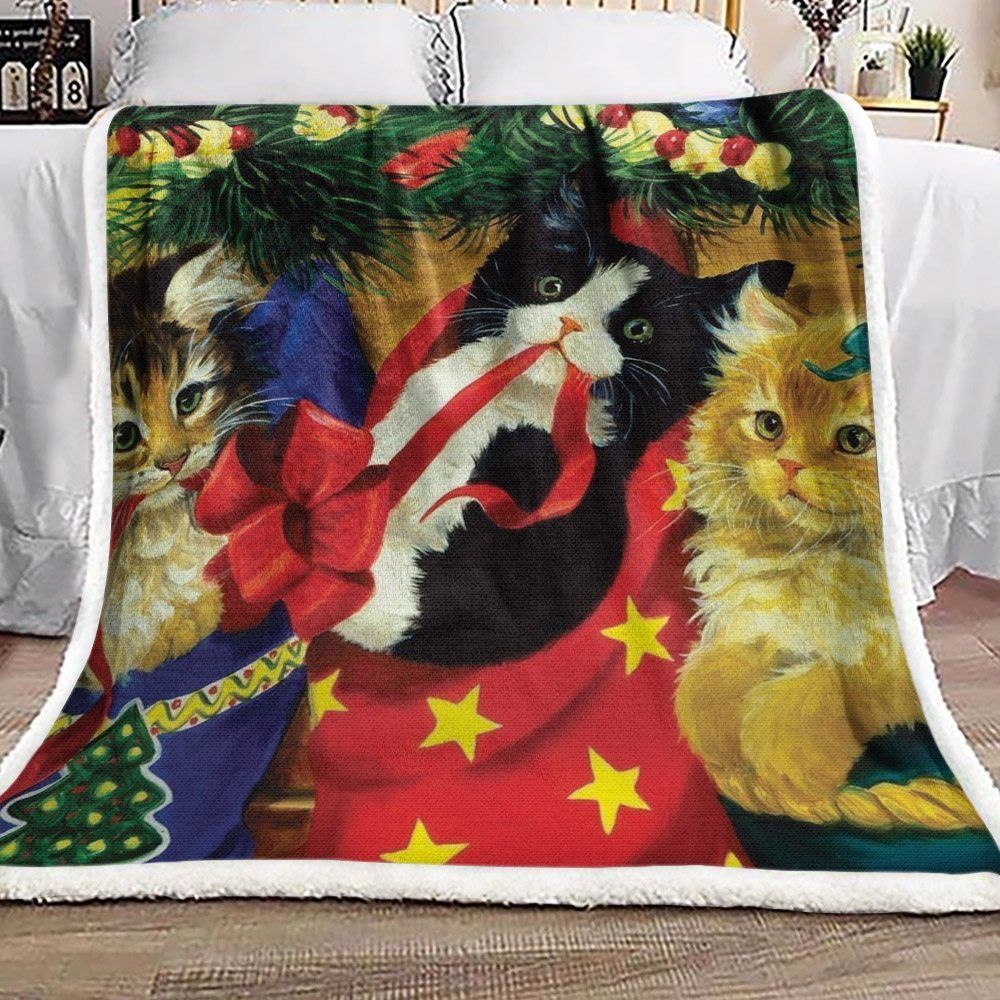 Christmas Cat Sherpa Fleece Blanket