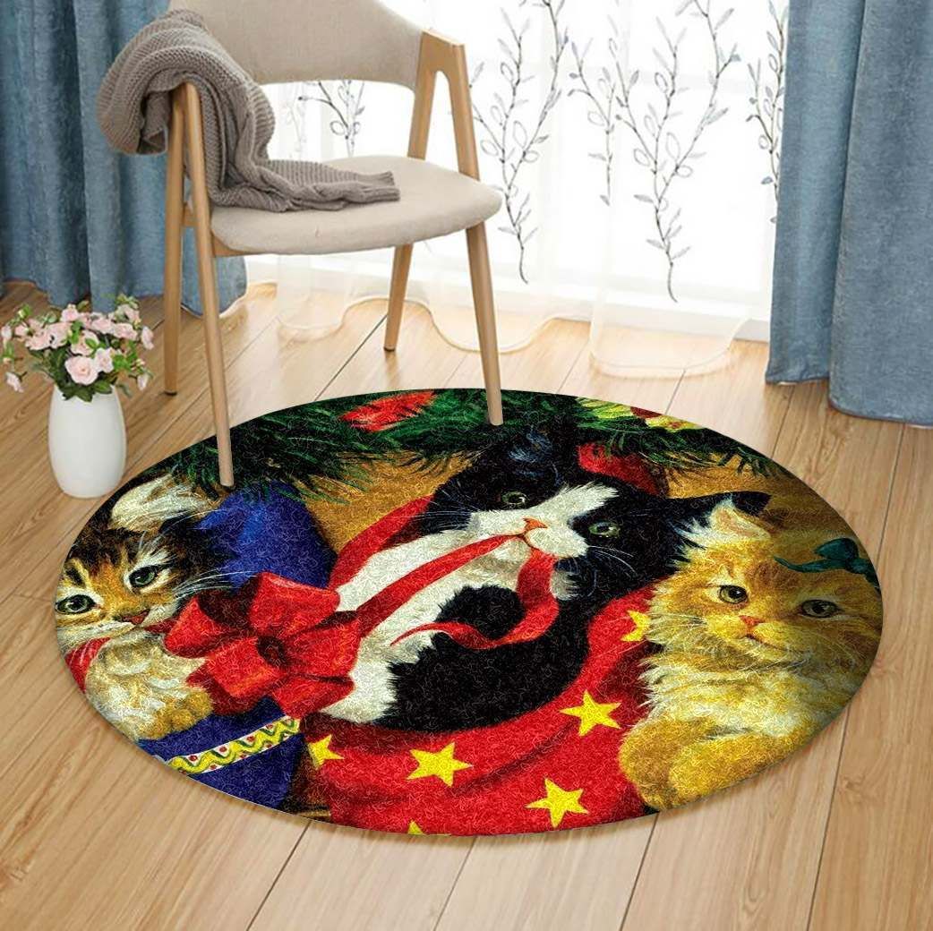 Christmas Cat Round Carpet