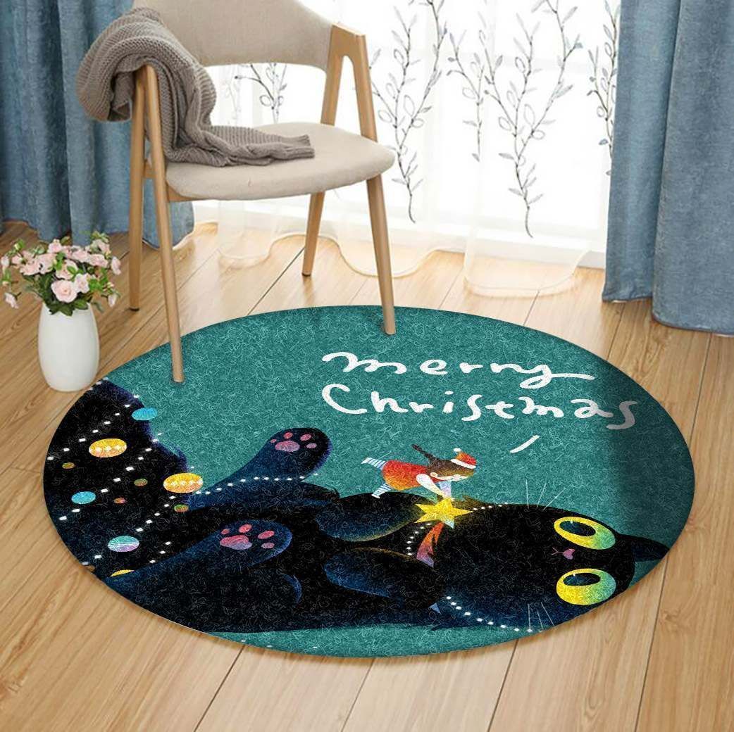 Christmas Cat Round Carpet