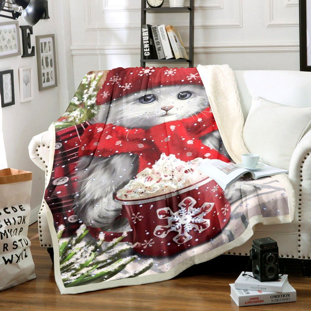 Christmas Cat Sherpa Fleece Blanket