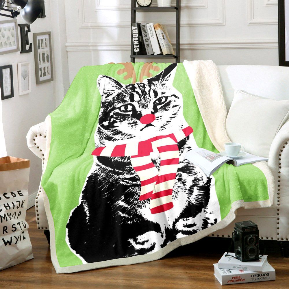 Christmas Cat Sherpa Fleece Blanket