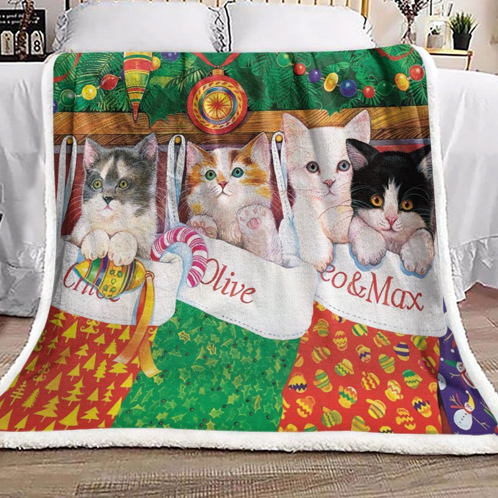 Christmas Cat Sherpa Fleece Blanket
