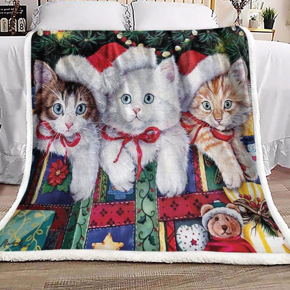 Christmas Cat Sherpa Fleece Blanket