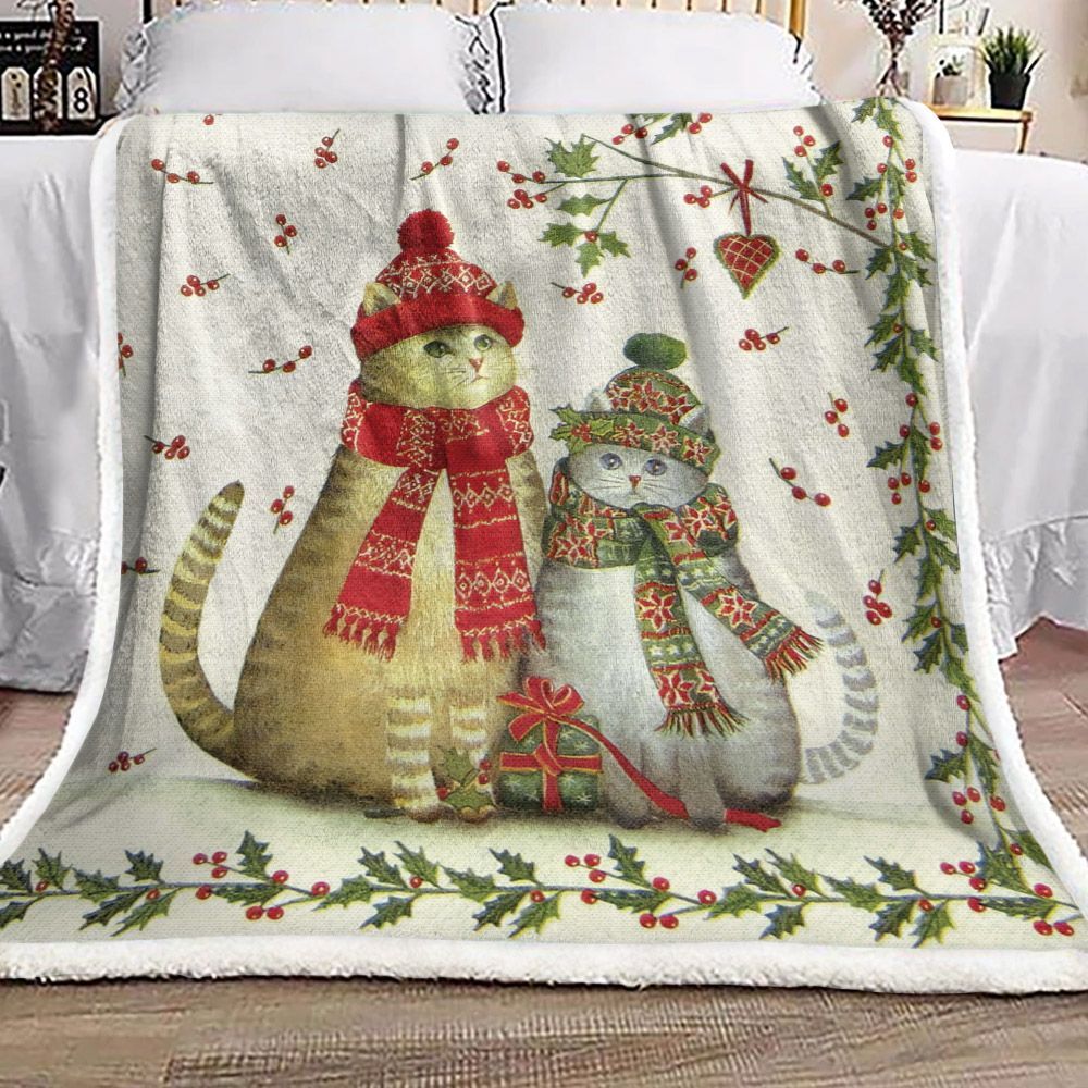 Christmas Cat Sherpa Fleece Blanket