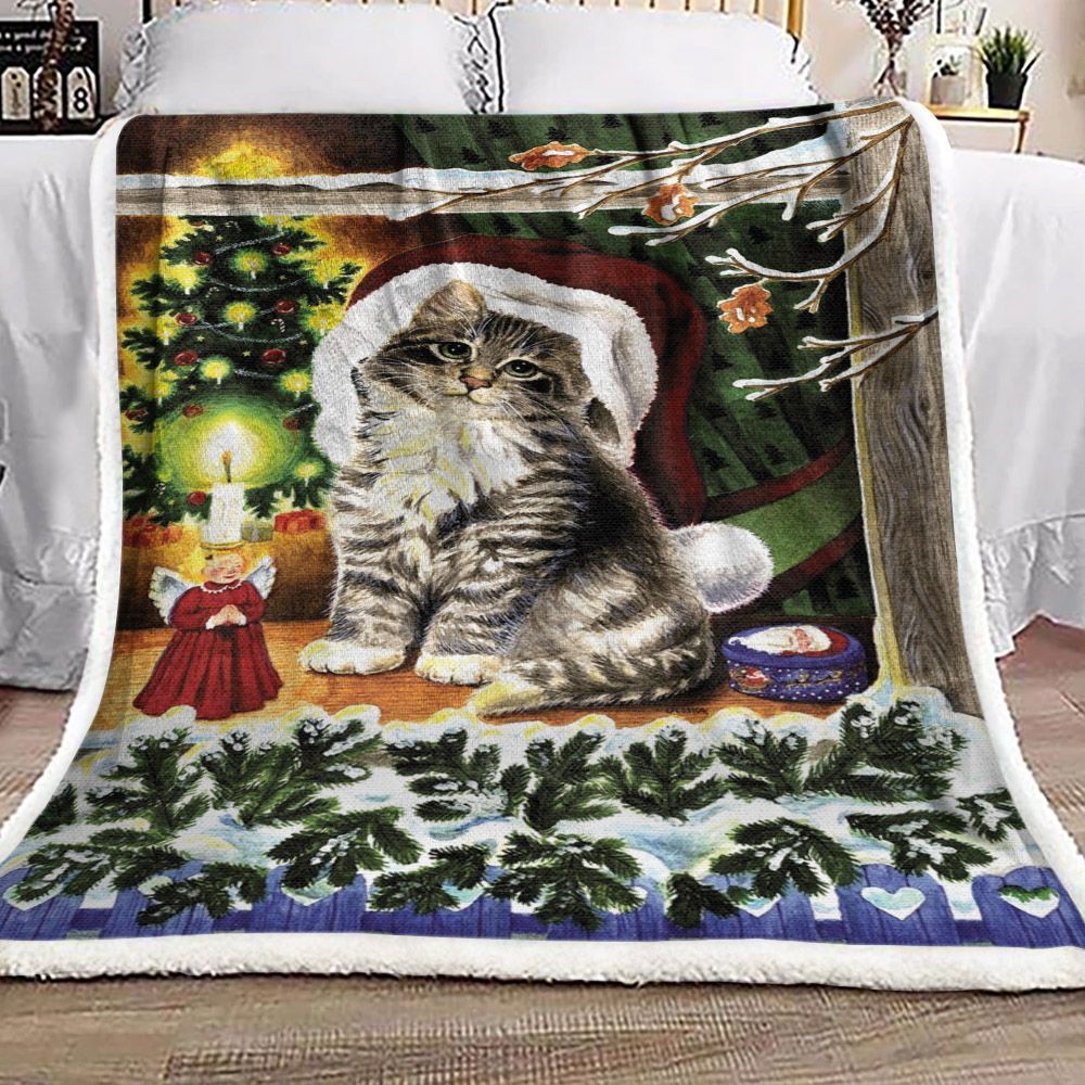 Christmas Cat Sherpa Fleece Blanket