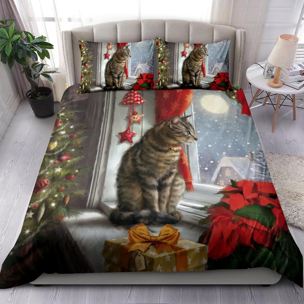 Christmas Cat On Window Bedding Set